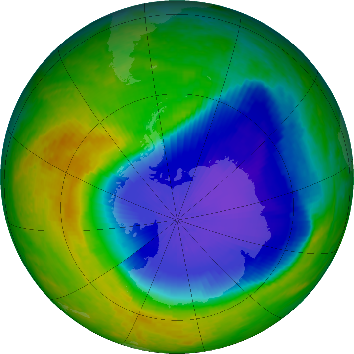 Antarctic ozone map for 29 October 2001
